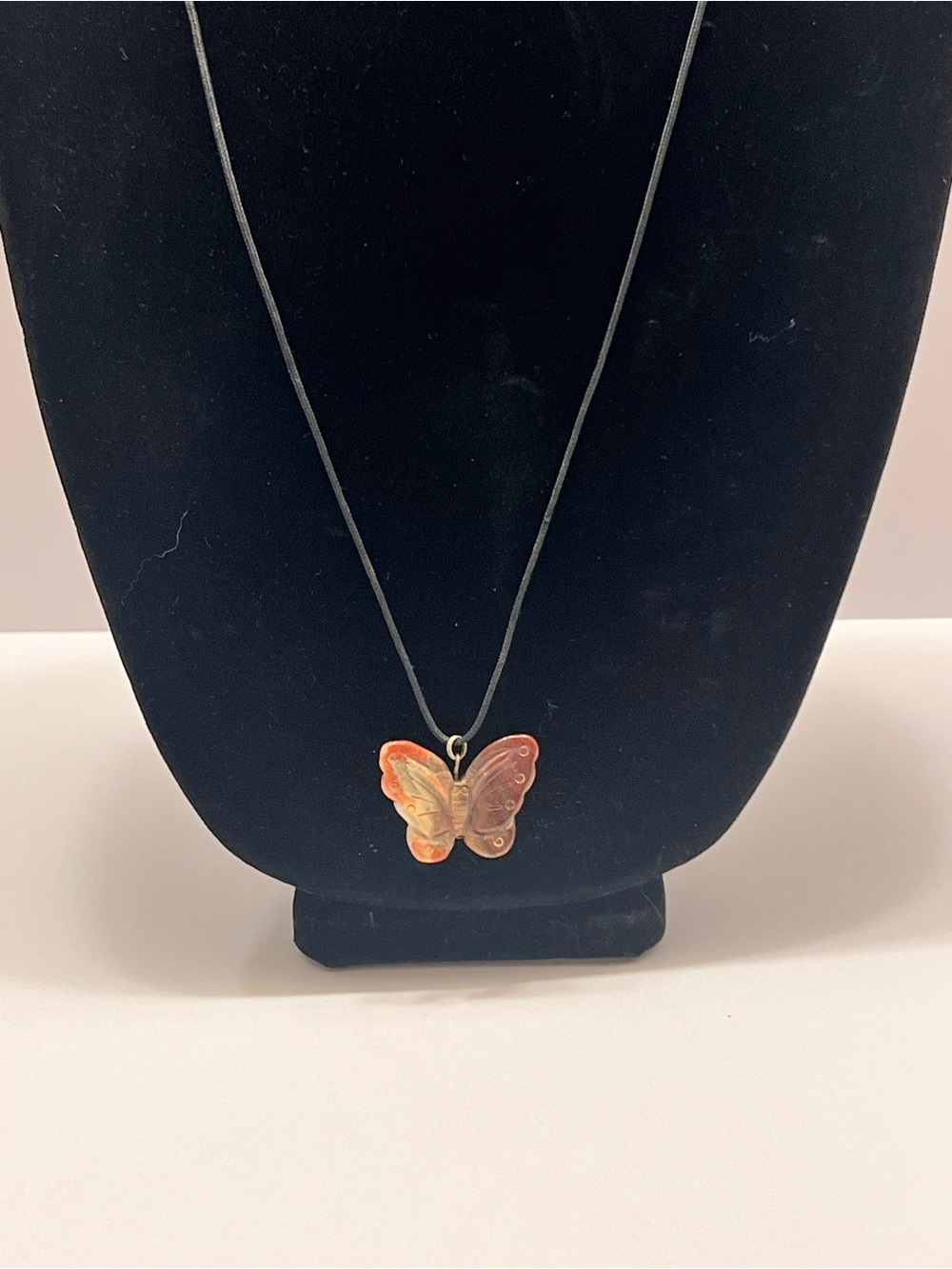 Delicate Red Jasper Butterfly Pendant Necklace on Black Cord